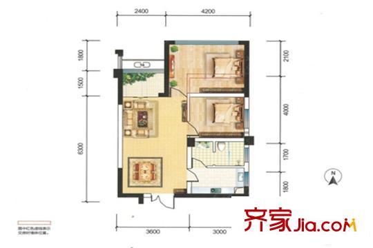 天晟海拔東方1、4號(hào)棟B1戶型 2室2廳1衛(wèi)1廚