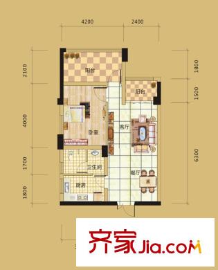天晟海拔東方2棟C2戶型 1室2廳1衛(wèi)