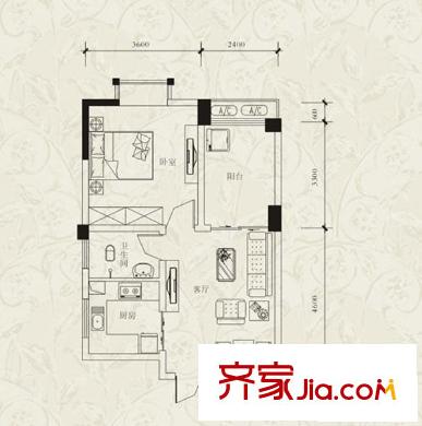 天晟海拔東方C戶型 1室1廳1衛(wèi)