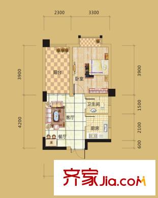 天晟海拔東方2棟C1戶型 1室1廳1衛(wèi)