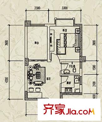 天晟海拔東方3號(hào)棟C1戶型 1室1廳1衛(wèi)