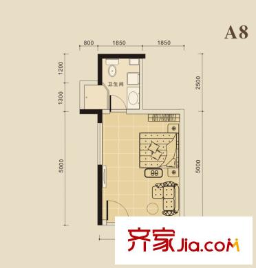 東塘瑞府A8戶型  1室1廳1衛(wèi)