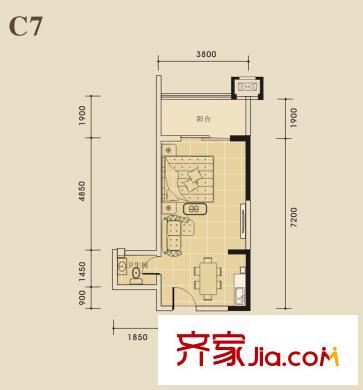 東塘瑞府C7戶型 1室1廳1衛(wèi)