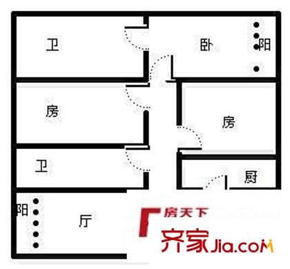 高升金典商務樓戶型圖3室2廳1衛(wèi)1廚  戶型圖 3室2廳1衛(wèi)1廚