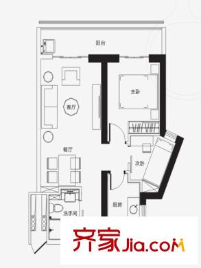 保利國際廣場B戶型 2室2廳1衛(wèi)1廚