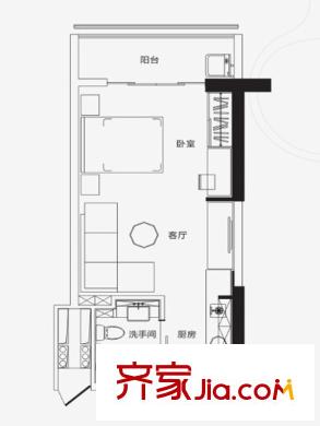 保利國際廣場A戶型 1室1衛(wèi)1廚