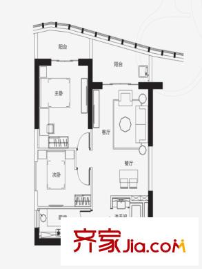 保利國際廣場D戶型 2室2廳1衛(wèi)1廚