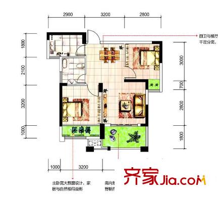 象嶼優(yōu)山美地戶型圖3室2廳 戶型圖 3室2廳1衛(wèi)1廚