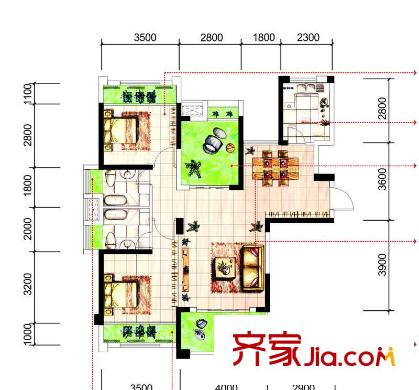 象嶼優(yōu)山美地戶型圖A1戶型 2室2廳1衛(wèi)1廚