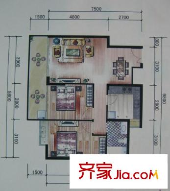 金領(lǐng)家族戶型圖2房2廳 戶型圖 2室2廳1衛(wèi)