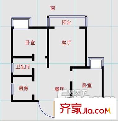 爵士湘戶型圖2室2廳 戶型圖 2室2廳1衛(wèi)1廚