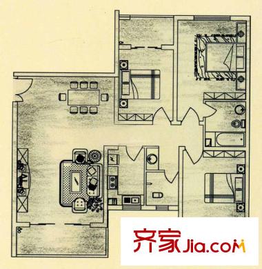香樟雅郡戶型圖一期戶型圖 3室2廳2衛(wèi)
