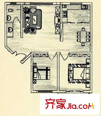 香樟雅郡戶型圖2室2廳1衛(wèi)1廚  戶型圖 2室2廳1衛(wèi)1廚