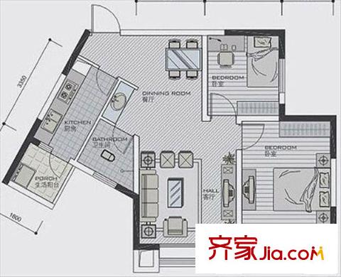 萬象新天戶型圖3B二房二廳一衛(wèi)戶型圖 73.28平方米 