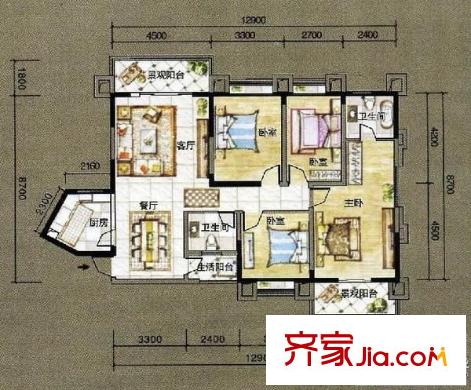 萬象新天戶型圖4室2廳2衛(wèi)1廚  戶型圖 4室2廳2衛(wèi)1廚