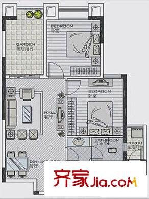 萬象新天戶型圖4G二房二廳一衛(wèi)戶型圖 84.89平方米 