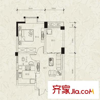 天晟海拔東方C戶型 1室1廳1衛(wèi)