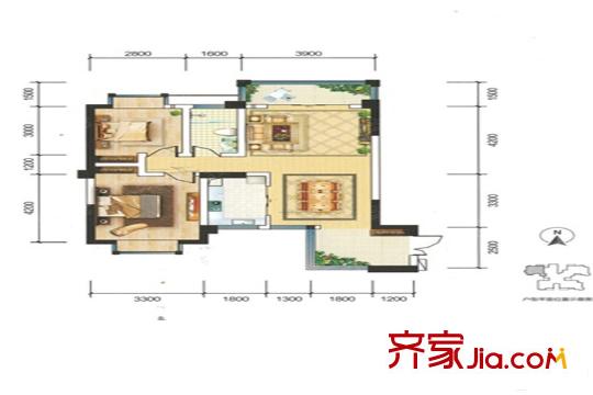天晟海拔東方1、4號(hào)棟A1戶型 2室2廳1衛(wèi)1廚