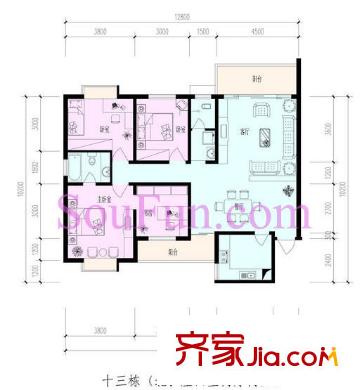 翡翠林居戶型圖4室2廳2衛(wèi)1廚