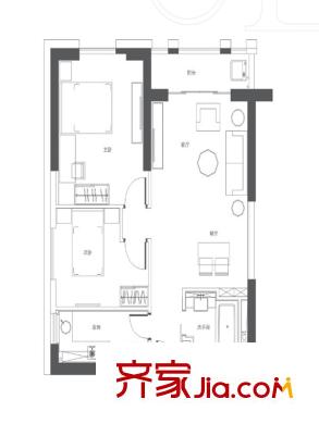 保利國際廣場D戶型 2室2廳1衛(wèi)1廚