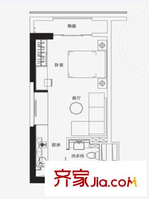保利國際廣場C戶型 1室1衛(wèi)1廚