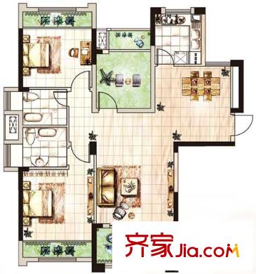 象嶼優(yōu)山美地戶型圖玫瑰背面 2室2廳2衛(wèi)1廚