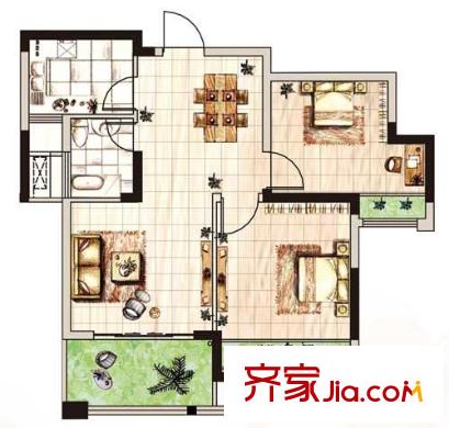 象嶼優(yōu)山美地戶型圖百合反面戶型 2室2廳1衛(wèi)1廚