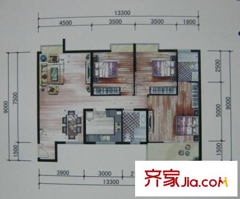 金領(lǐng)家族戶型圖3室2廳 戶型圖 3室2廳2衛(wèi)1廚
