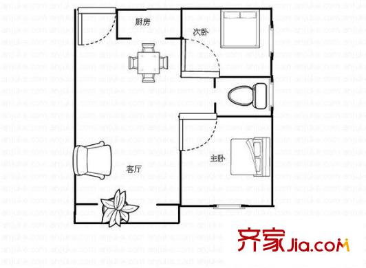 圣力華苑戶(hù)型圖2室2廳1衛(wèi)1廚  戶(hù)型圖 2室2廳1衛(wèi)1廚