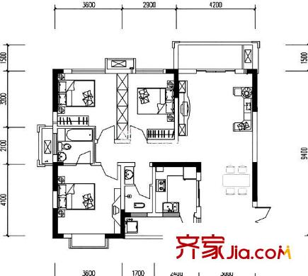 圣力華苑戶(hù)型圖3室2廳 戶(hù)型圖 3室2廳2衛(wèi)1廚