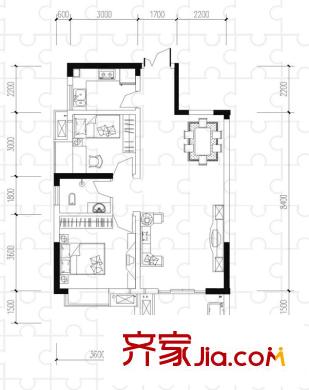 圣力華苑戶(hù)型圖兩房戶(hù)型 2室2廳1衛(wèi)1廚