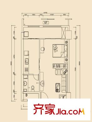 凱通國(guó)際城Ⅱ期凱通中心E戶型 1室1廳1衛(wèi)1廚