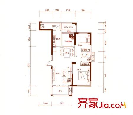 鑫遠(yuǎn)湘府華城戶型圖二期C3戶型 2室2廳1衛(wèi)