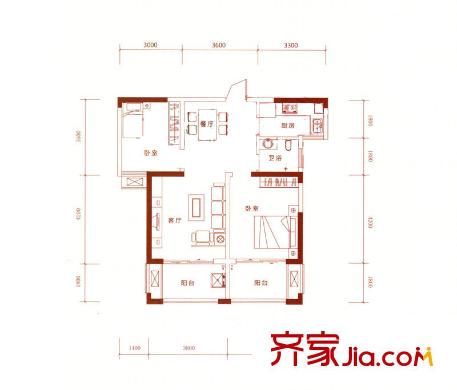 鑫遠(yuǎn)湘府華城戶型圖二期C4戶型 3室2廳1衛(wèi)