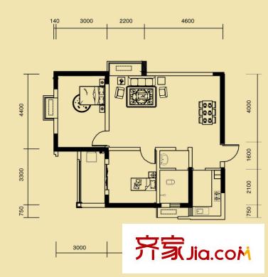 東璽門戶型圖一期M4-1棟D戶型 2室2廳1衛(wèi)