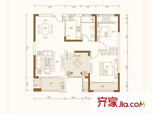梅溪湖金茂悅1#2#3#5#D戶型 2室2廳1衛(wèi)1廚