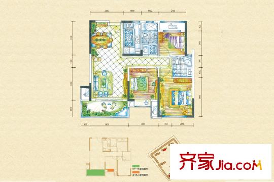 梅溪湖金茂悅?cè)?1、13號(hào)棟E戶型 3室2廳2衛(wèi)1廚