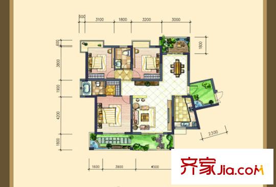 星城榮域戶型圖A13戶型 3室2廳2衛(wèi)