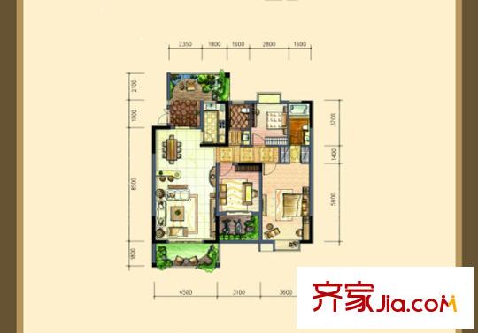 星城榮域戶型圖A4戶型 3室2廳2衛(wèi)