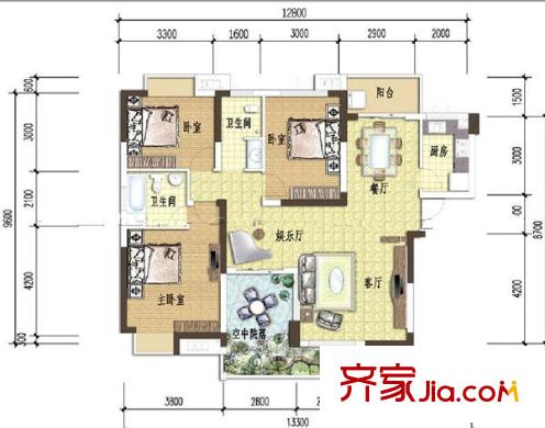 圓夢完美生活戶型圖1棟、2棟三室三廳戶型圖 3室3廳2衛(wèi)