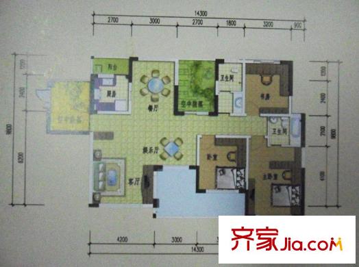 圓夢(mèng)完美生活戶型圖二期B2-1三房兩廳 3室2廳2衛(wèi)1廚