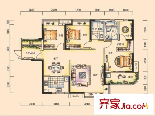 湘域熙岸M2-2戶型 3室2廳2衛(wèi)