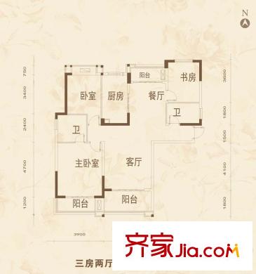 碧桂園威尼斯城戶型圖3室2廳  戶型圖 3室2廳2衛(wèi)1廚