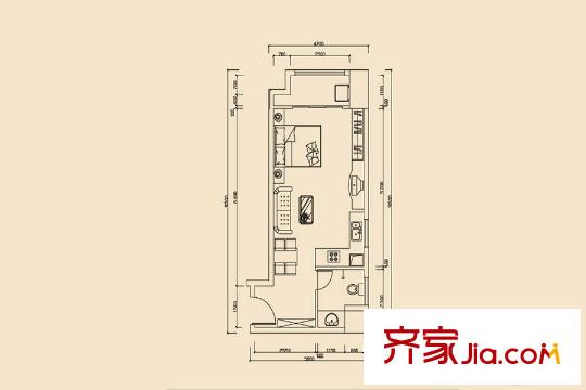 凱通國(guó)際城Ⅱ期凱通中心A戶型 1室1廳1衛(wèi)1廚