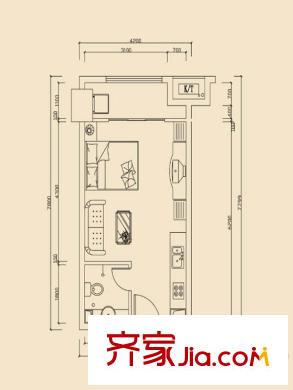 凱通國(guó)際城Ⅱ期凱通中心B戶型 1室1廳1衛(wèi)