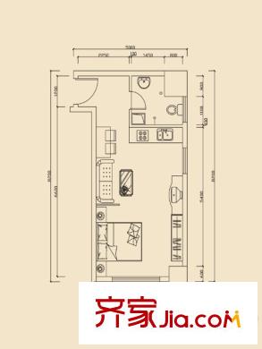 凱通國(guó)際城Ⅱ期凱通中心J戶型 1室1廳1衛(wèi)1廚