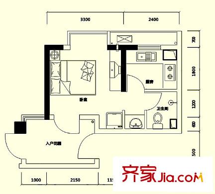凱通國(guó)際城Ⅱ期凱通中心一期7、9棟7、9B戶型 1室1廳1衛(wèi)1廚