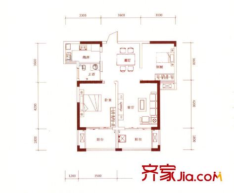 鑫遠(yuǎn)湘府華城戶型圖二期C4-1戶型 3室2廳1衛(wèi)
