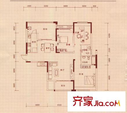 鑫遠(yuǎn)湘府華城戶型圖二期B1戶型 3室2廳2衛(wèi)
