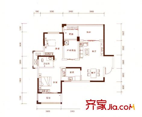 鑫遠(yuǎn)湘府華城戶型圖二期C1戶型 2室2廳1衛(wèi)